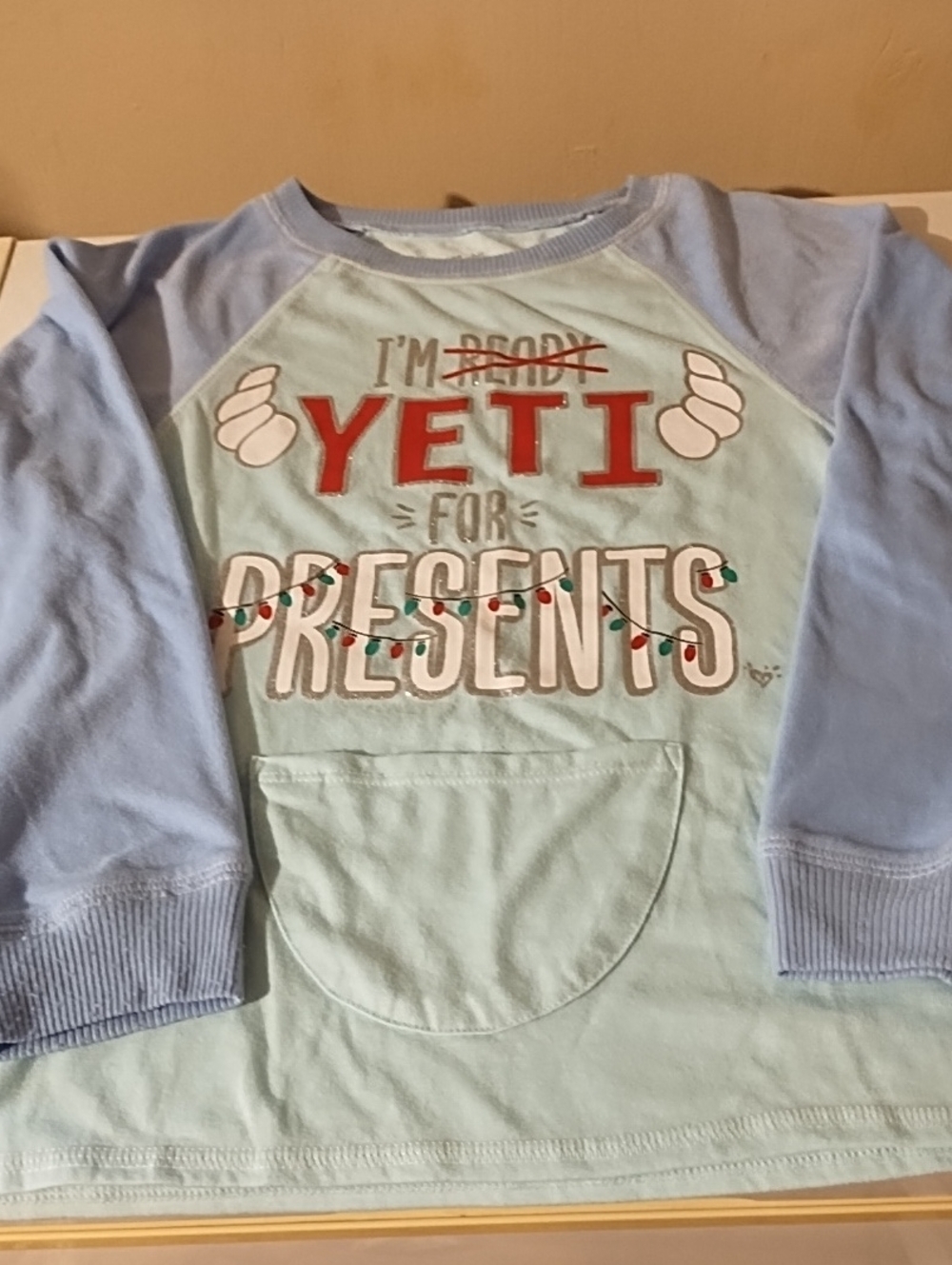 Justice Light Blue & Sky Blue 'YETI for Presents' Long Sleeve Tee Very Nice 12 .
